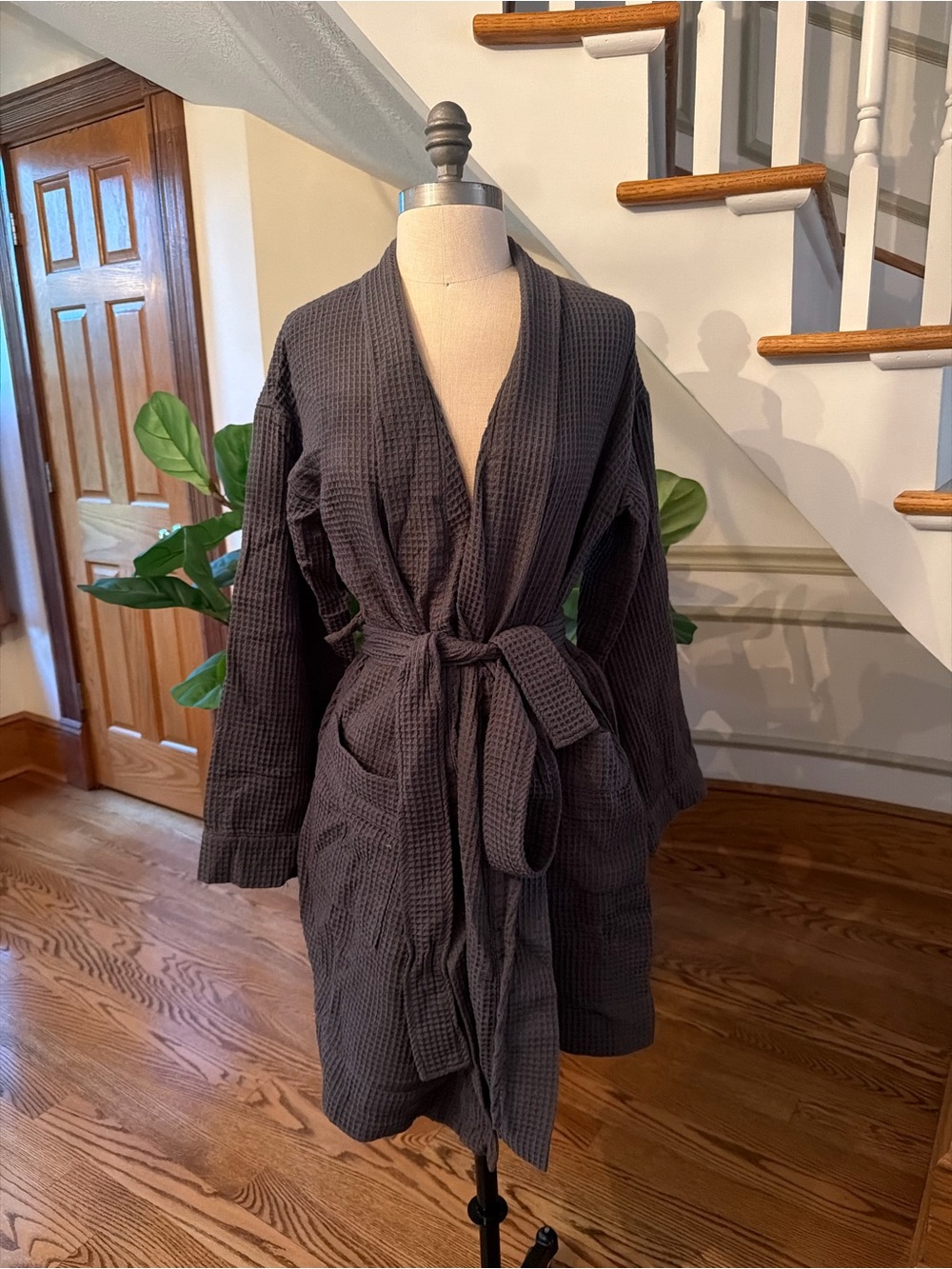 Gray Waffle Knit Robe NWOT